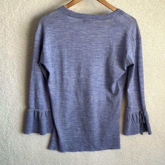 J Crew Sweater Womens‎ Size XS Merino Wool Heather Blue V Neck Bell Sleeve - Picture 6 of 6